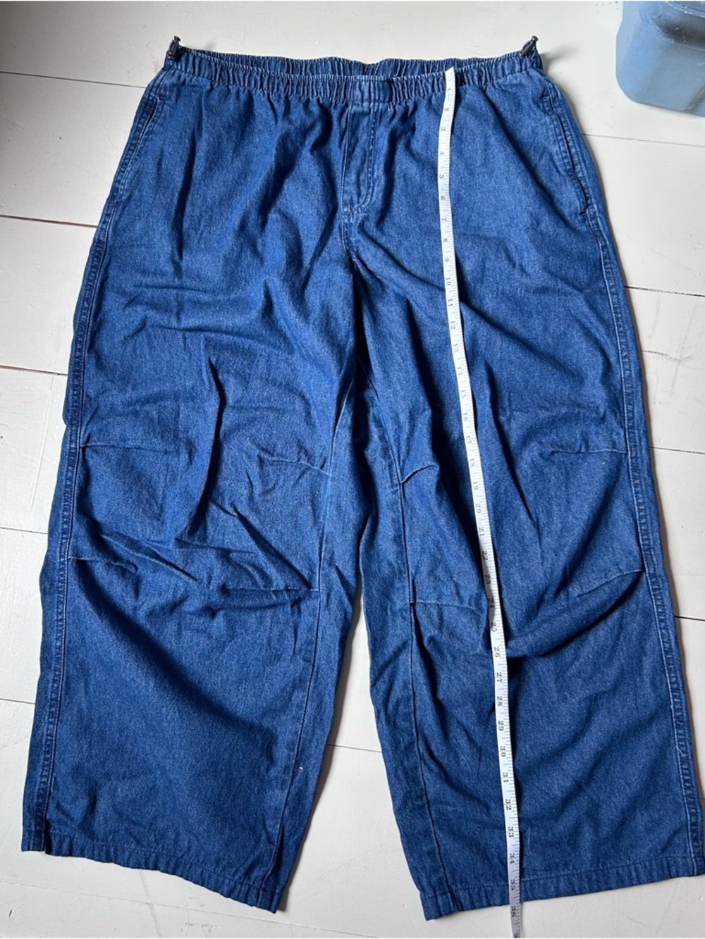 Twik XL - Elastic Waist Denim Parachute Pants - Deep Indigo Blue
